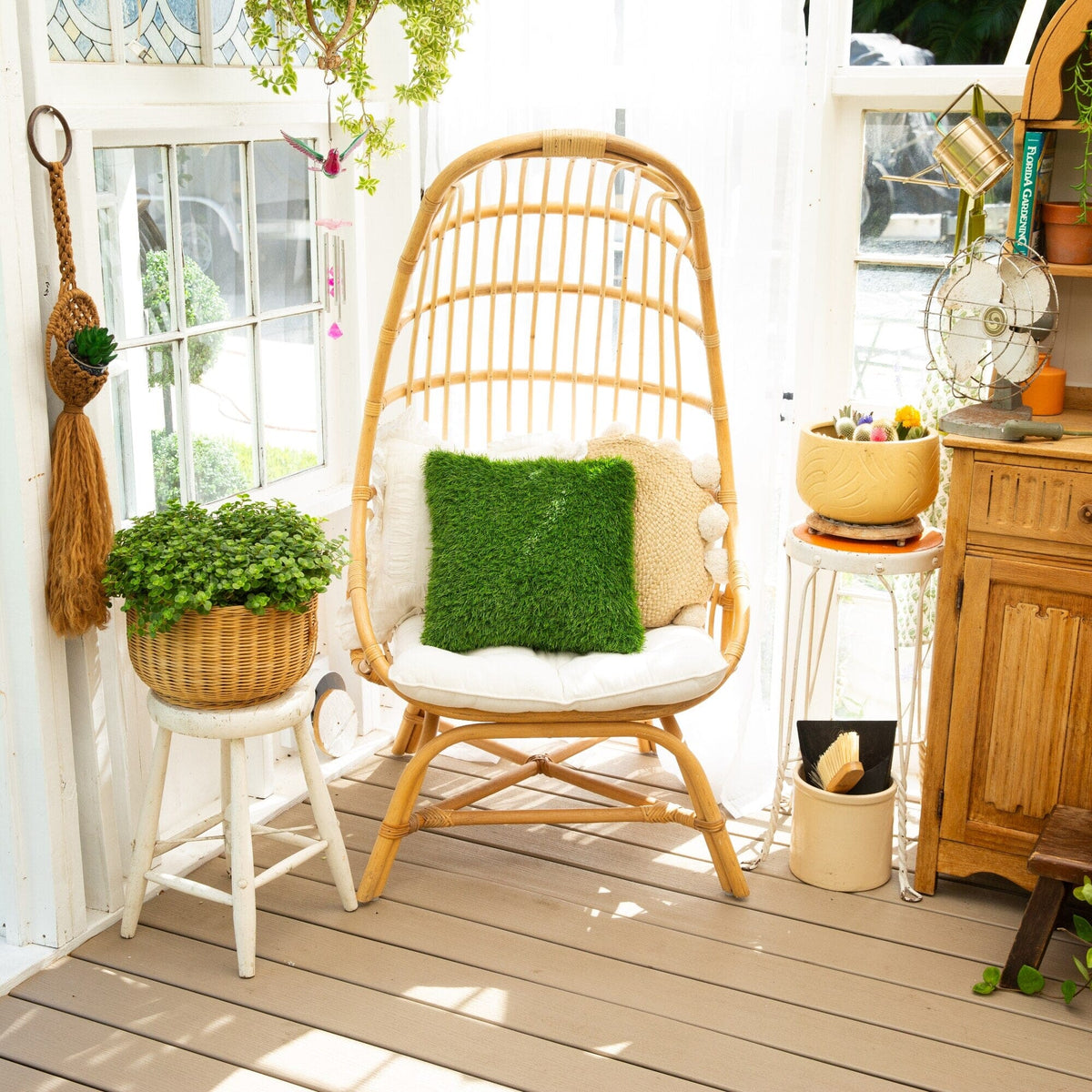16in UV-resistant artificial grass pillow cushion, Nearly Natural, green cushion on Tampa Home & Garden Store