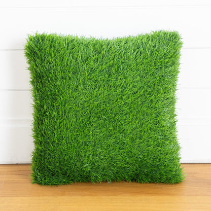Artificial grass pillow cushion 16in UV-resistant green turf by Nearly Natural on Tampa Home & Garden Store