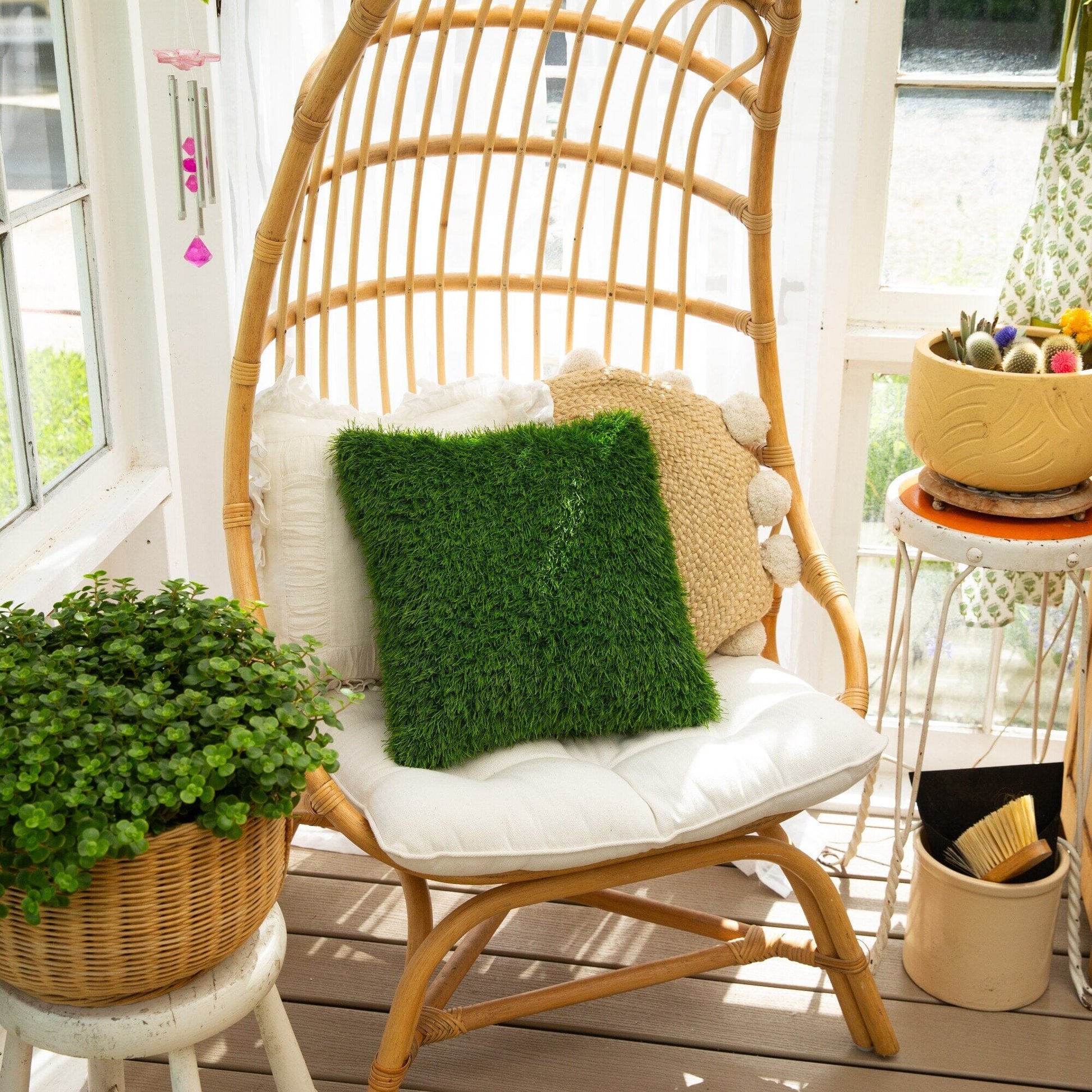 16in UV resistant artificial grass cushion Nearly Natural green lawn pillow indoor outdoor use on Tampa Home & Garden Store