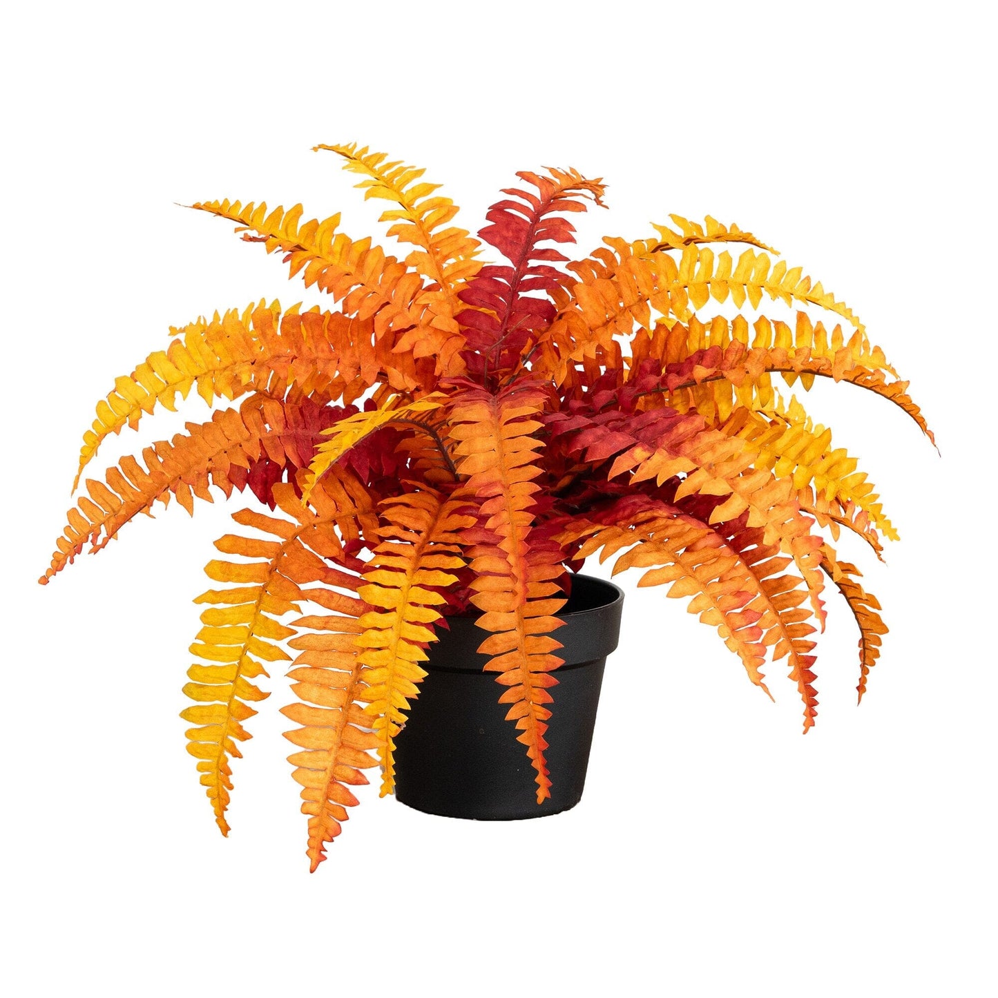 17in Autumn Boston Fern artificial plant with orange fronds in black pot by Nearly Natural on Tampa Home & Garden Store