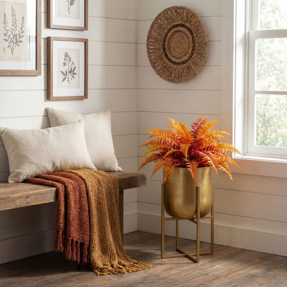 17” Autumn Artificial Fall Boston Fern Plant by Nearly Natural in a gold metal planter on Tampa Home & Garden Store