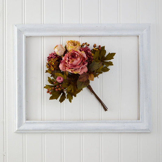 17” Peony artificial flower bouquet set of 2 by Nearly Natural, pink peonies with berry accents on Tampa Home & Garden Store