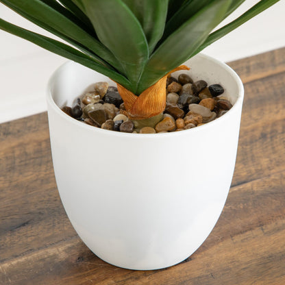 Nearly Natural 17in UV-resistant artificial agave plant in white planter with pebble bed on Tampa Home & Garden Store