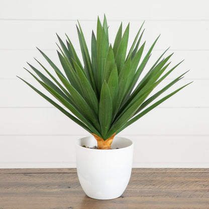 Artificial agave plant in white planter, 17in, UV-resistant, Nearly Natural indoor/outdoor on Tampa Home & Garden Store
