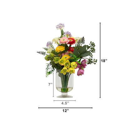18-inch Artificial Floral Arrangement by Nearly Natural in a clear glass vase with blooms on Tampa Home & Garden Store