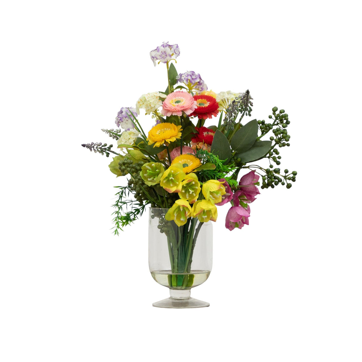 18in Artificial Spring Floral Arrangement by Nearly Natural in glass vase with colorful blooms on Tampa Home & Garden Store