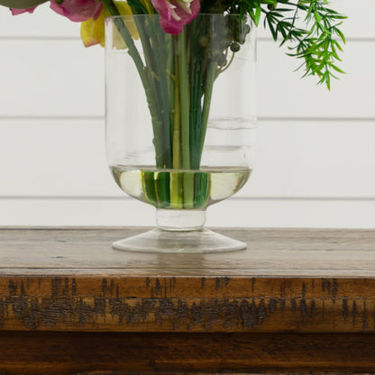 18in artificial spring floral arrangement in clear glass vase with pink and yellow blooms on Tampa Home & Garden Store