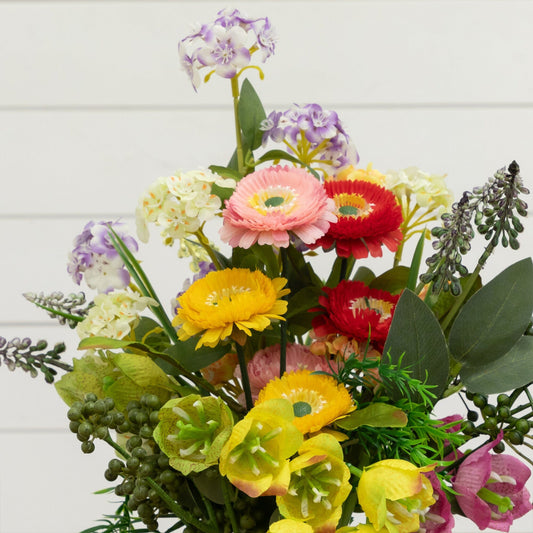 18in Nearly Natural artificial floral arrangement with pink, yellow and purple blooms on Tampa Home & Garden Store