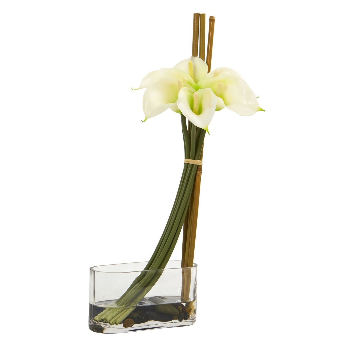 Arrangement artificiel de lys calla et bambou de 45 cm