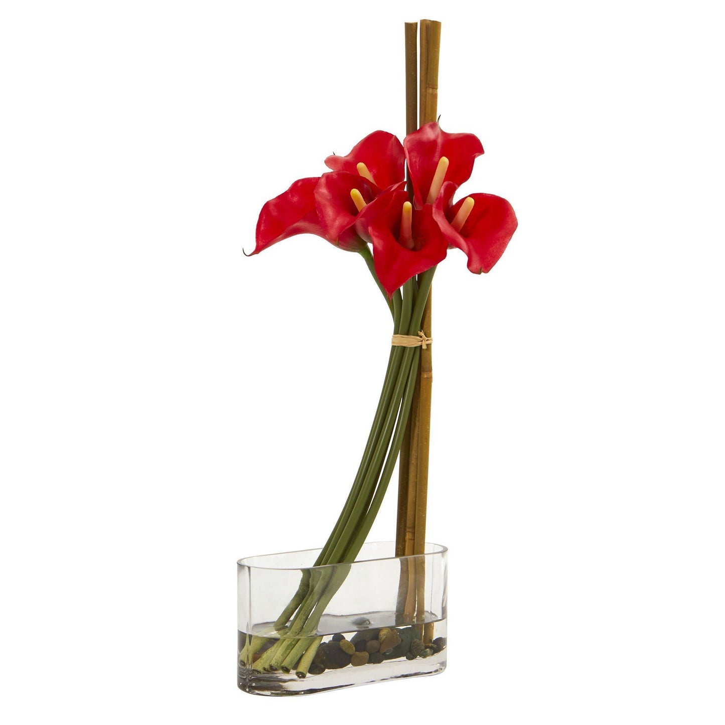 Arrangement artificiel de lys calla et bambou de 45 cm