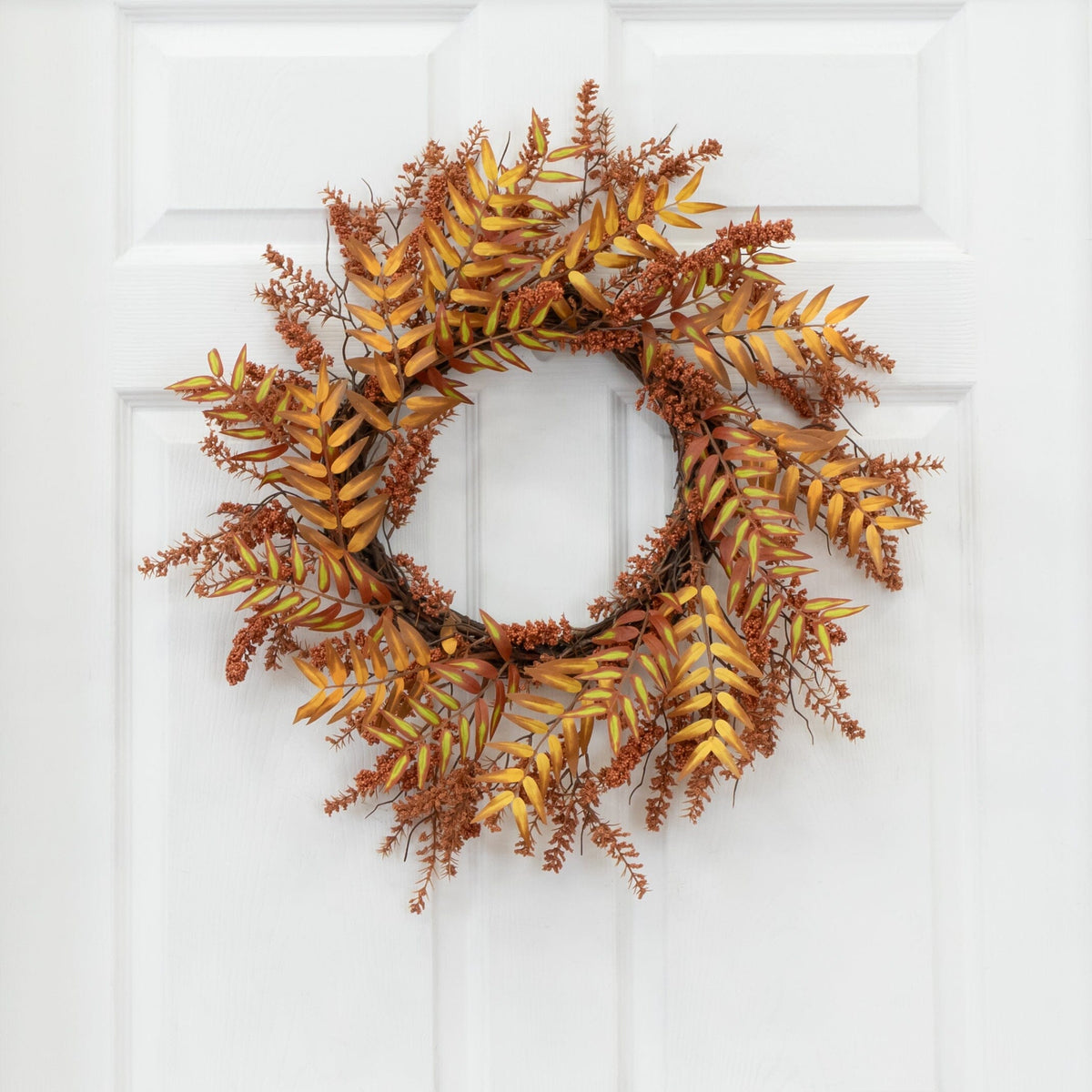 18” Harvest Berry Artificial Wreath Nearly Natural orange-brown leaves and berry clusters on Tampa Home & Garden Store