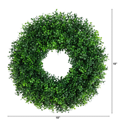 Nearly Natural 18-inch pre-lit artificial boxwood wreath with 25 warm white LED lights on Tampa Home & Garden Store