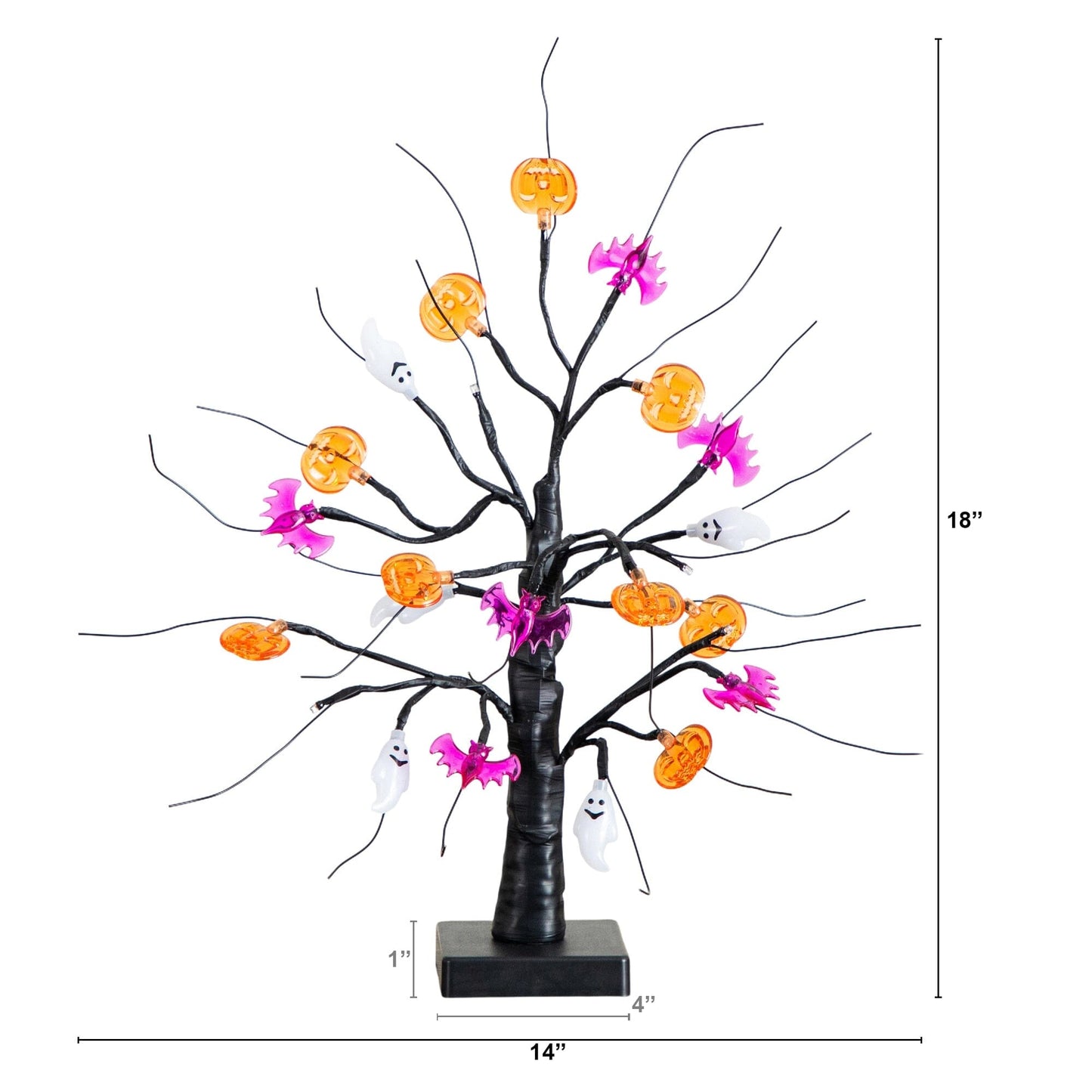 Nearly Natural 18in Pre-Lit Halloween Ghost, Bats & Pumpkins Ornament Tree with 24 LEDs on Tampa Home & Garden Store
