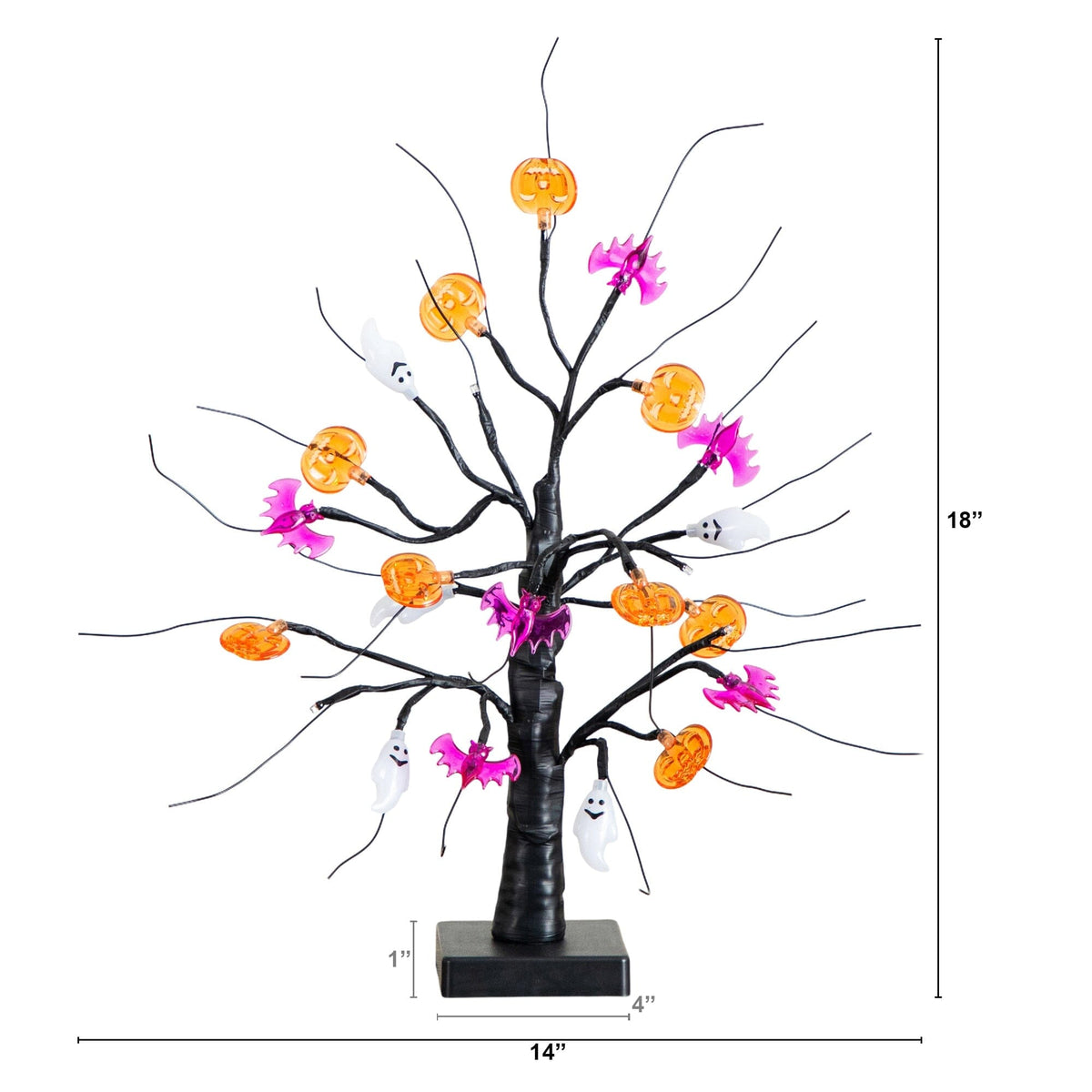 Nearly Natural 18in Pre-Lit Halloween Ghost, Bats & Pumpkins Ornament Tree with 24 LEDs on Tampa Home & Garden Store