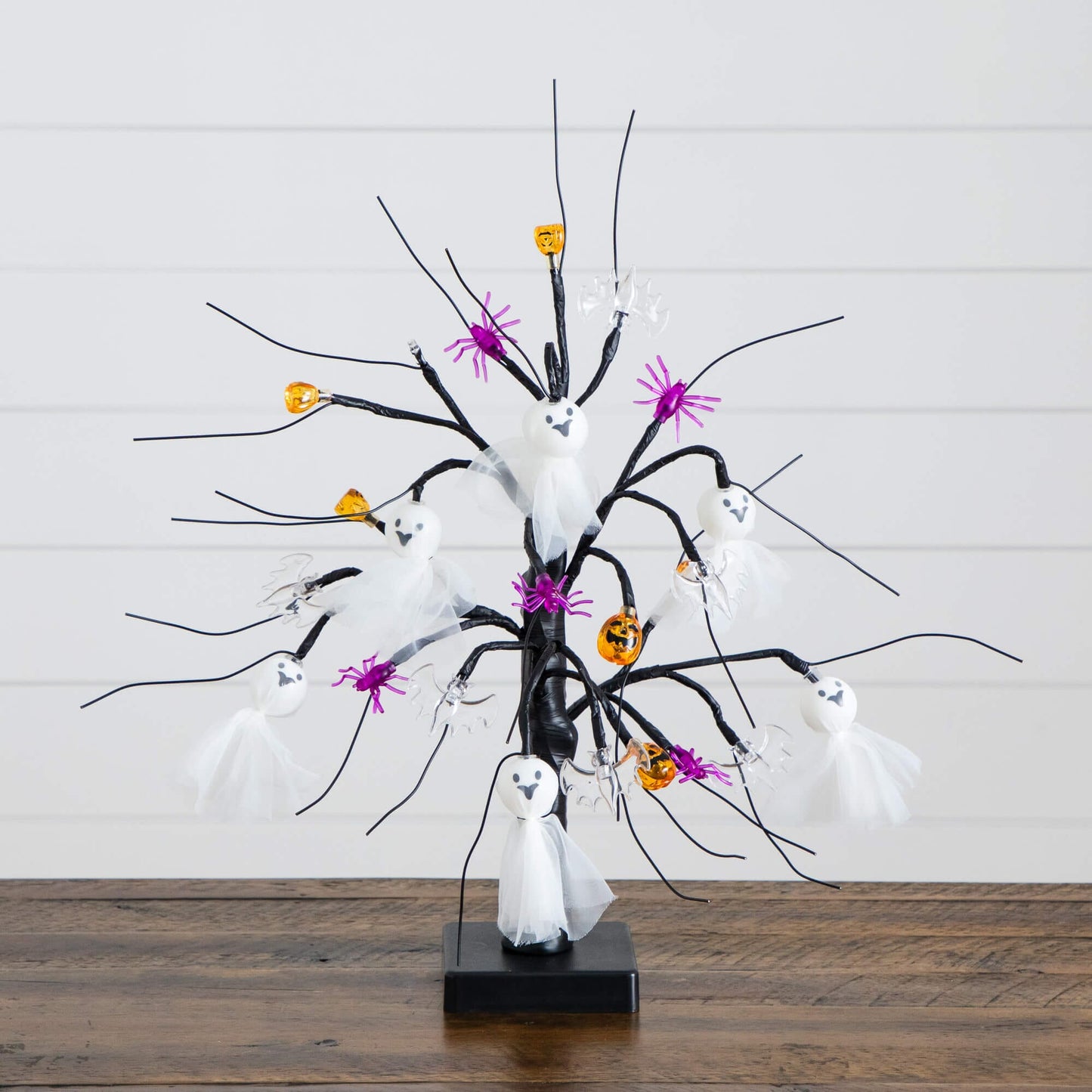 18in Nearly Natural LED-lit Halloween ornament tree with white ghost dolls, orange pumpkins on Tampa Home & Garden Store