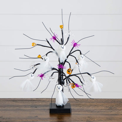 18in Nearly Natural LED-lit Halloween ornament tree with white ghost dolls, orange pumpkins on Tampa Home & Garden Store