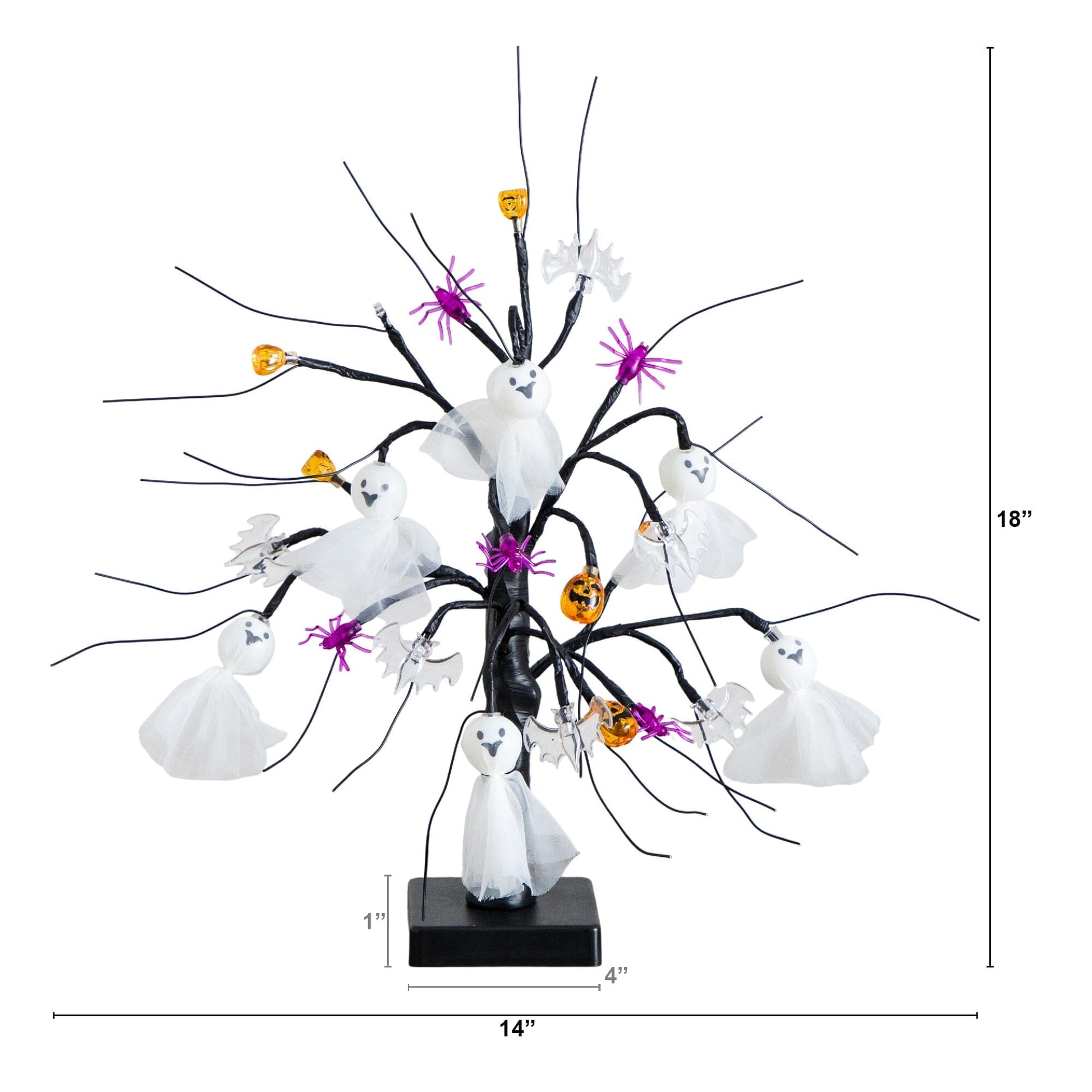 Nearly Natural 18in pre-lit Halloween ornament tree with ghost dolls, bats and spiders on Tampa Home & Garden Store