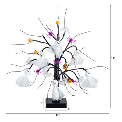 Nearly Natural 18in pre-lit Halloween ornament tree with ghost dolls, bats and spiders on Tampa Home & Garden Store
