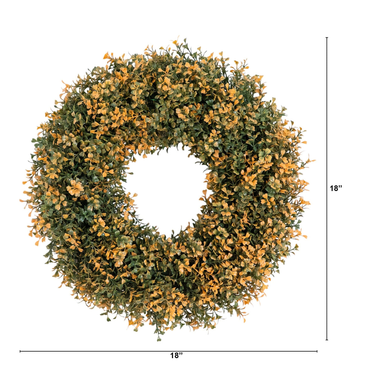 18-inch Nearly Natural pre-lit autumn boxwood wreath with 25 warm white LED lights on Tampa Home & Garden Store