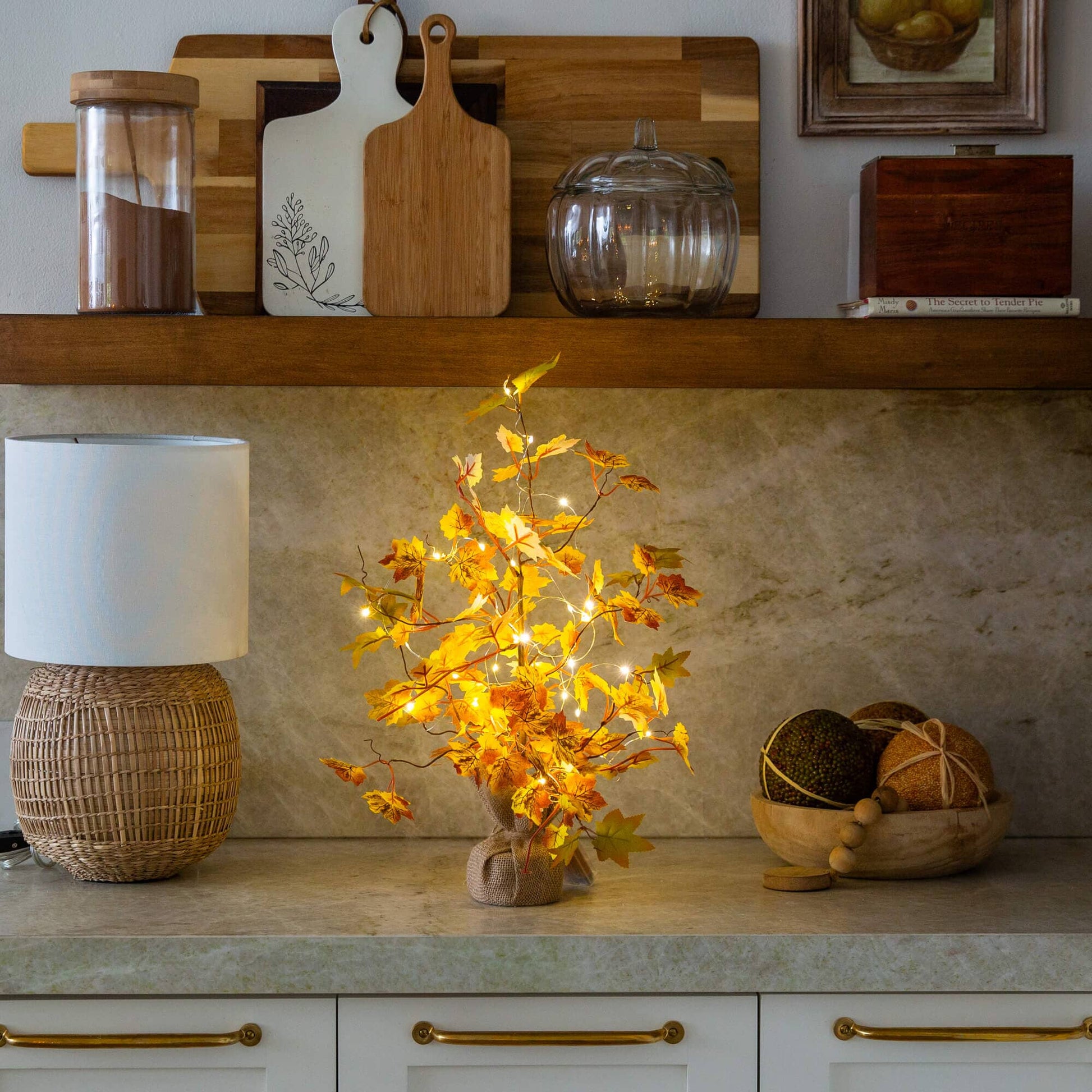 18in Pre-Lit Autumn Maple artificial tree with 30 LED lights in burlap base Nearly Natural on Tampa Home & Garden Store