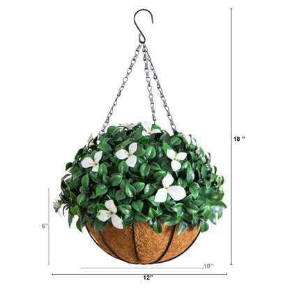 18in UV resistant gardenia hanging basket with green foliage and white blooms Nearly Natural on Tampa Home & Garden Store