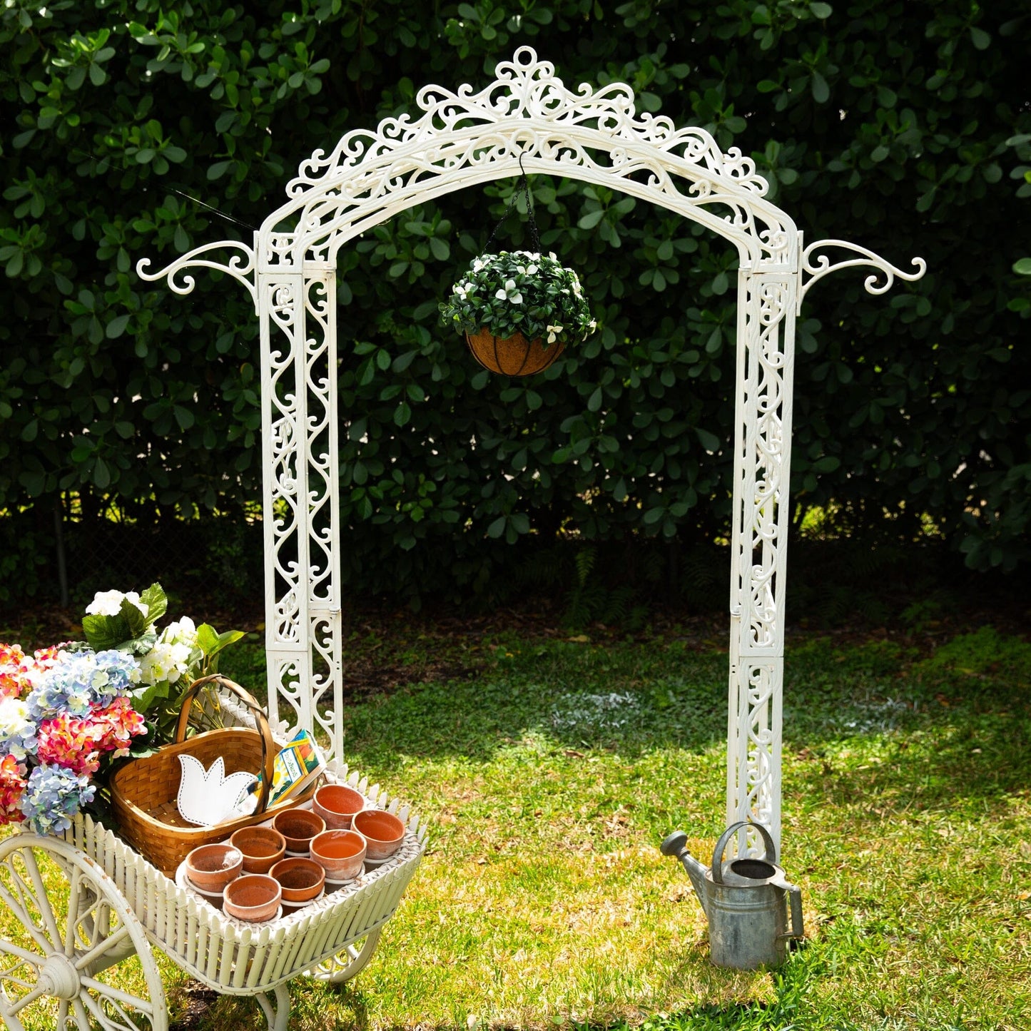 18in UV resistant artificial gardenia hanging basket by Nearly Natural indoor/outdoor use on Tampa Home & Garden Store