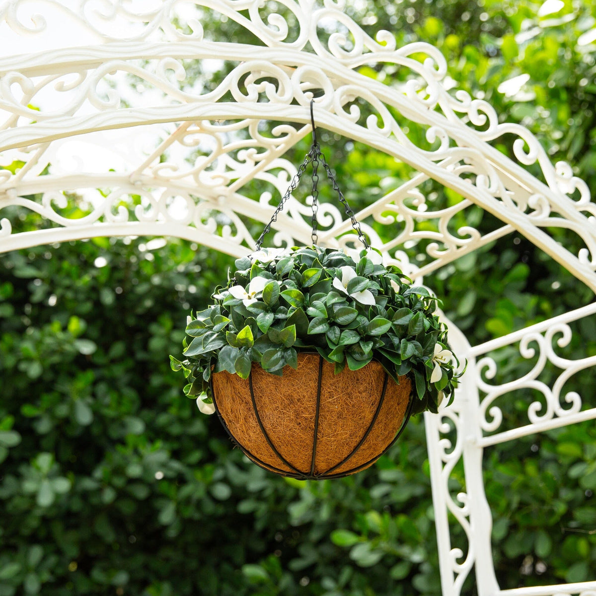 Gardenia hanging basket Nearly Natural 18in UV resistant artificial plant green leaves on Tampa Home & Garden Store
