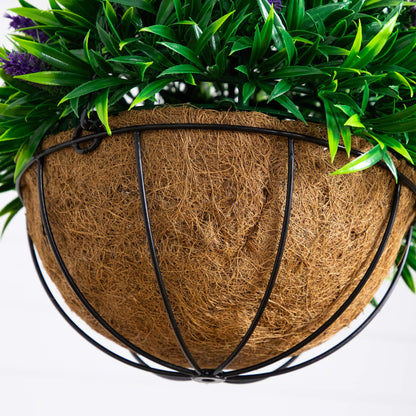 18in UV resistant artificial lavender hanging basket with purple blooms and green foliage on Tampa Home & Garden Store