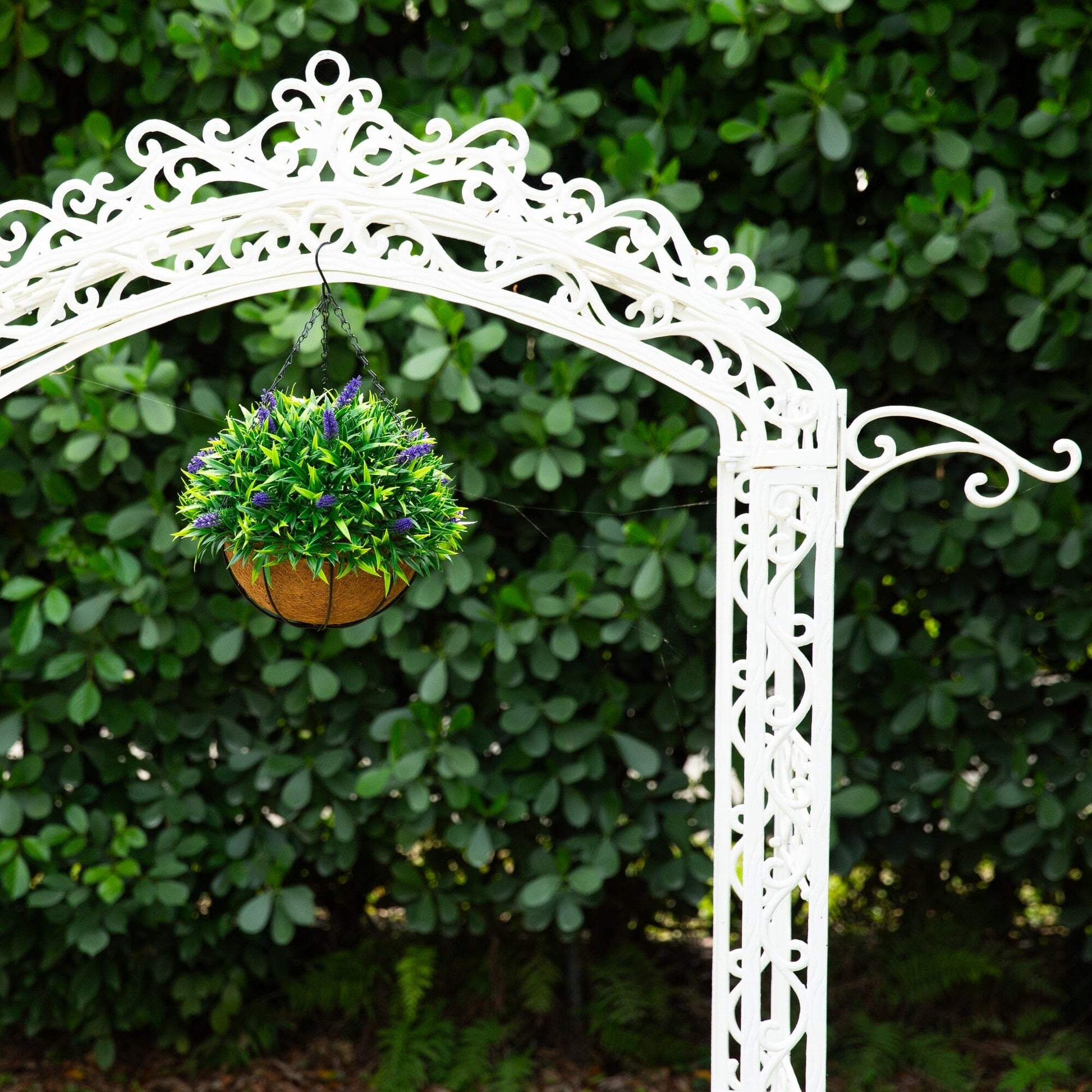 18in UV resistant lavender hanging basket by Nearly Natural with green spherical foliage on Tampa Home & Garden Store