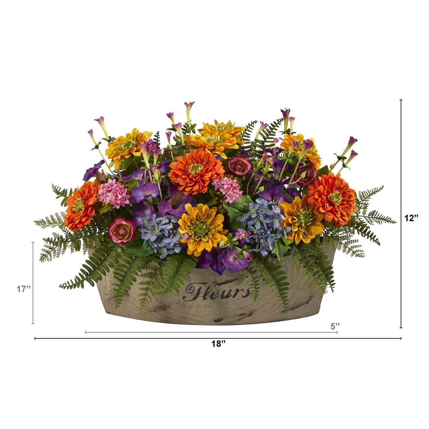 Arreglo artificial de flores mixtas de 18" en jarrón decorativo