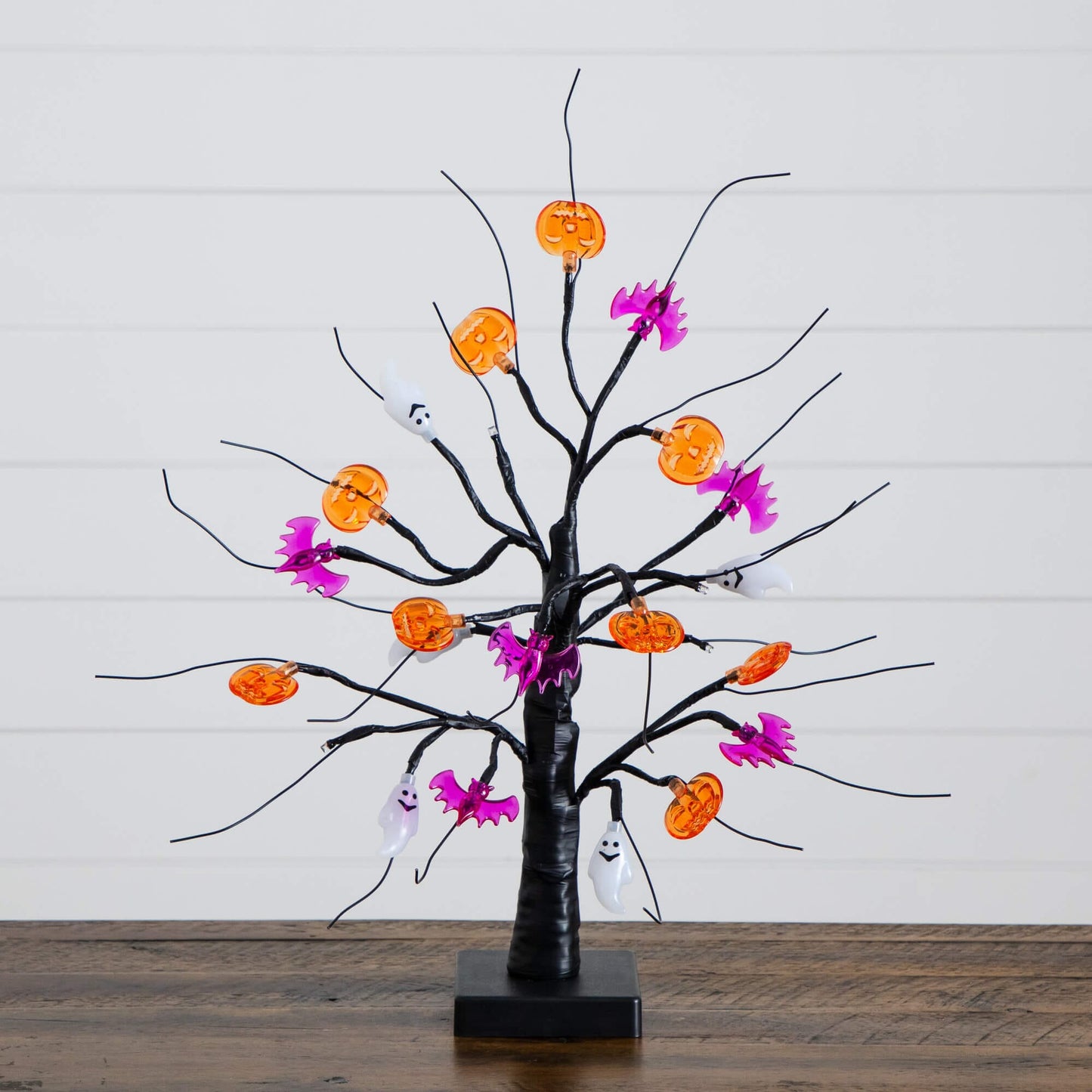 18in Nearly Natural Halloween Ghosts & Pumpkins ornament tree with orange LEDs pink bats on Tampa Home & Garden Store