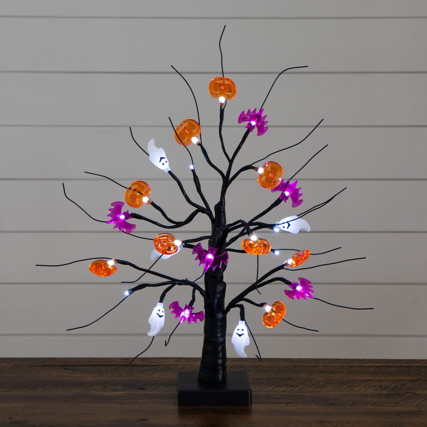 18in Nearly Natural Pre-Lit Halloween Ghost Bat Ornament Tree with pumpkins and ghosts on Tampa Home & Garden Store