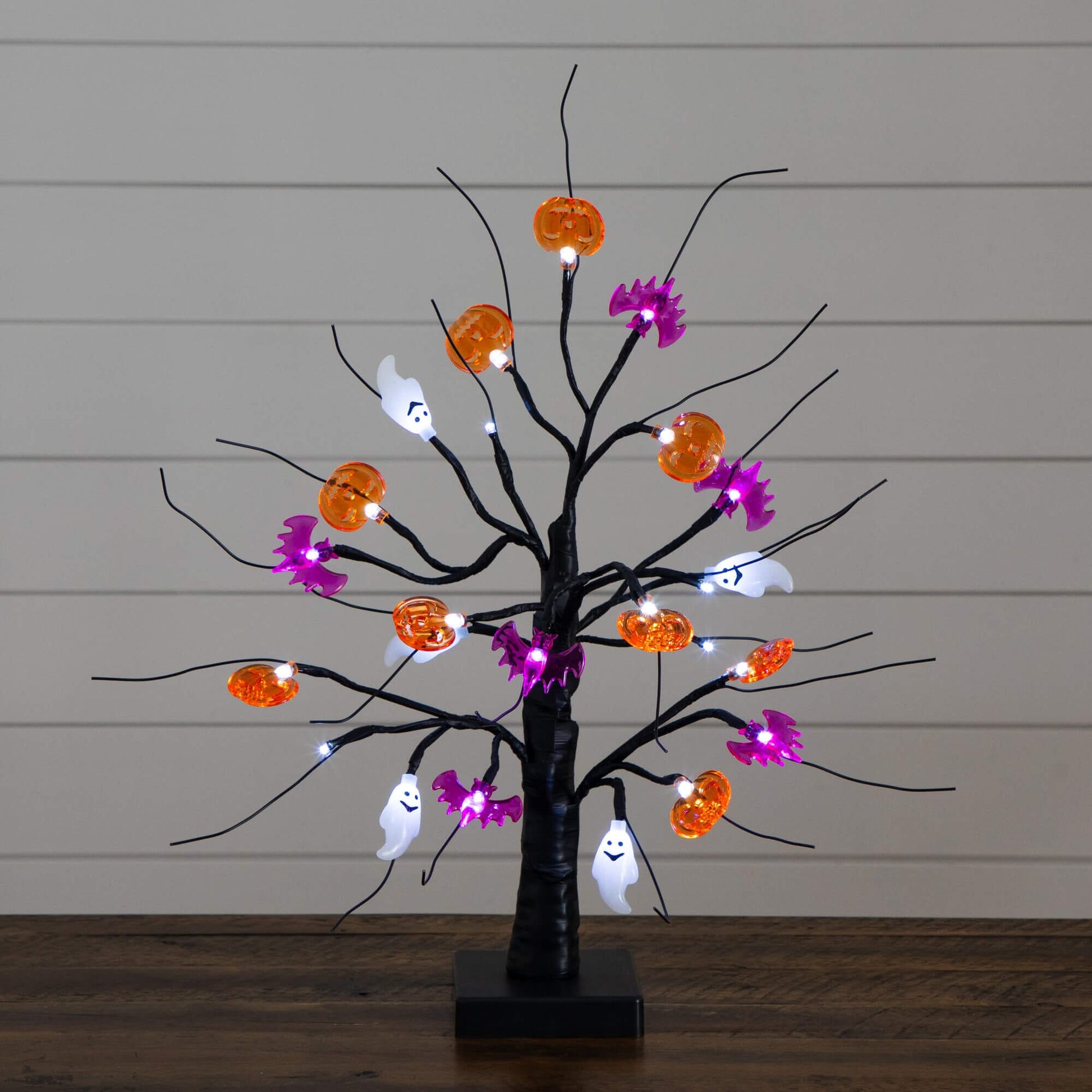 18in Nearly Natural Pre-Lit Halloween Ghost Bat Ornament Tree with pumpkins and ghosts on Tampa Home & Garden Store