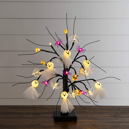 18in pre-lit Halloween ornament tree with ghost faces, pumpkins, bats and spiders on branches on Tampa Home & Garden Store