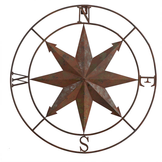 18” Rustic Nautical Metal Compass Wall Art Decor