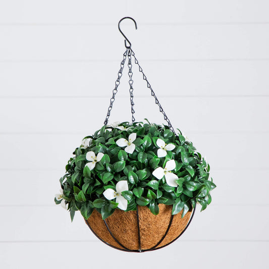 Artificial gardenia hanging basket 18in, UV resistant, Nearly Natural with white blossoms on Tampa Home & Garden Store