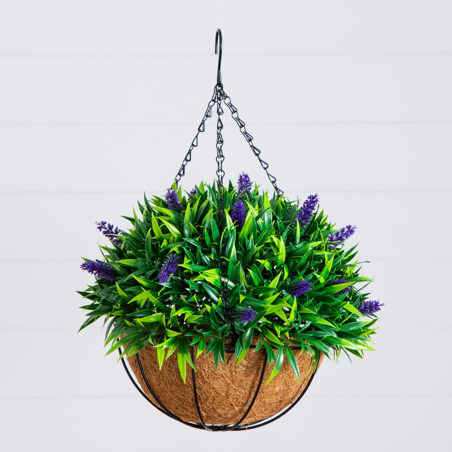 18in UV-resistant artificial lavender hanging basket Nearly Natural for indoor outdoor use on Tampa Home & Garden Store