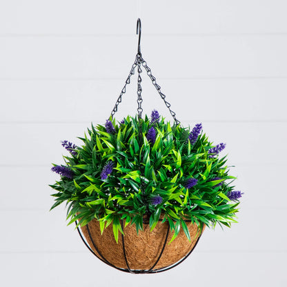 18in UV-resistant artificial lavender hanging basket Nearly Natural for indoor outdoor use on Tampa Home & Garden Store