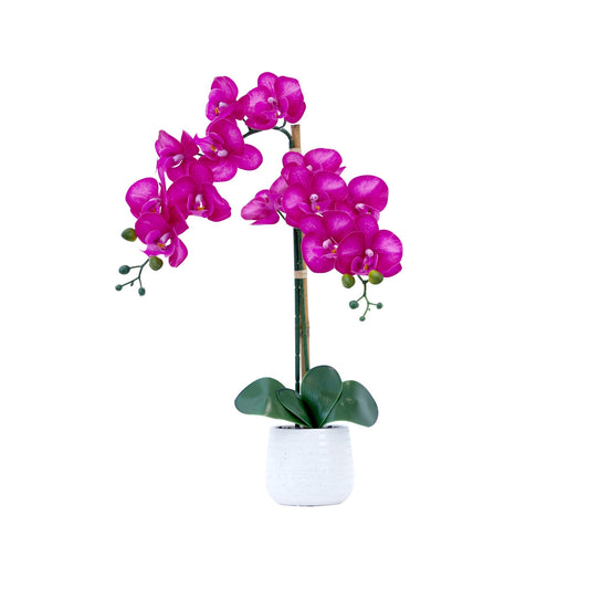 Orquídea morada artificial de 48 cm con jarrón decorativo