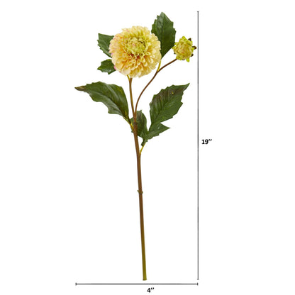 Nearly Natural 19in dahlia artificial flower stem set of 6 cream yellow blooms and green leaves on Tampa Home & Garden Store