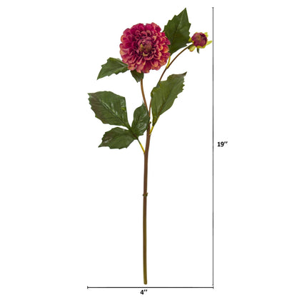 Dahlia artificial flower stem, burgundy bloom with green leaves, 19in, Nearly Natural on Tampa Home & Garden Store