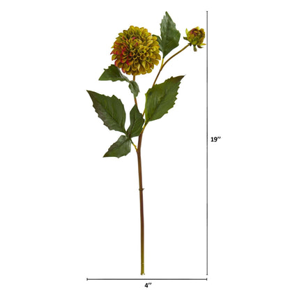 19-inch Dahlia artificial flower stem by Nearly Natural with yellow-green petals on Tampa Home & Garden Store