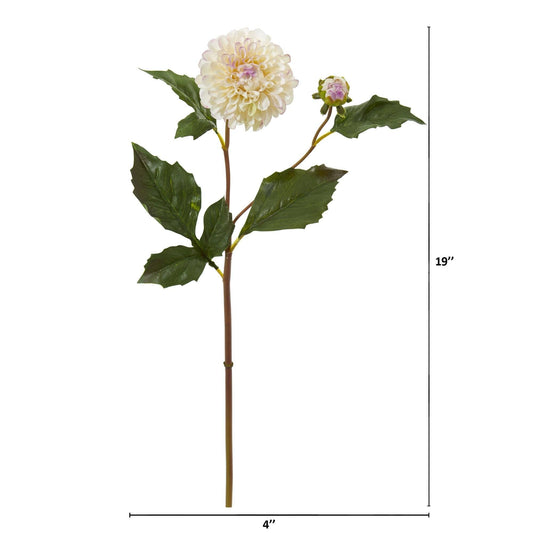 Dahlia artificial flower stem, cream-white bloom with pink accents, Nearly Natural on Tampa Home & Garden Store