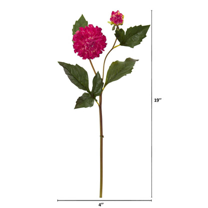 19 inch Dahlia artificial flower stem Nearly Natural pink bloom with green leaves set of 6 on Tampa Home & Garden Store