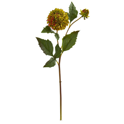 19in Dahlia artificial flower stem with two blooms and green leaves on Tampa Garden Store on Tampa Home & Garden Store