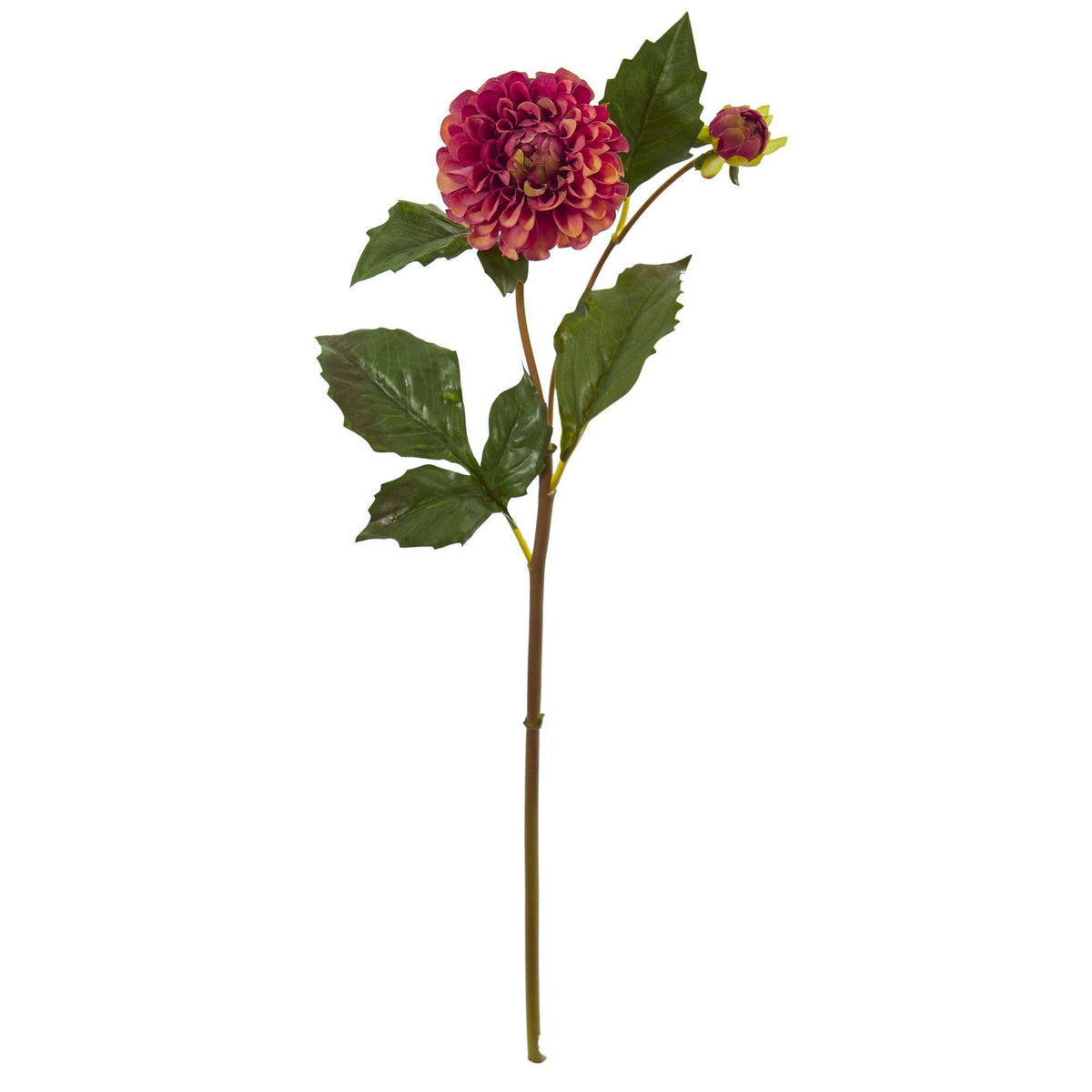 19in Dahlia artificial flower stem, Nearly Natural, burgundy petals with green leaves and bud on Tampa Home & Garden Store