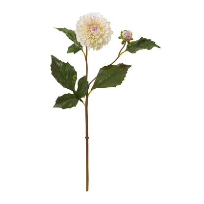 19in Dahlia artificial stem by Nearly Natural with cream petals and green leaves on Tampa Home & Garden Store