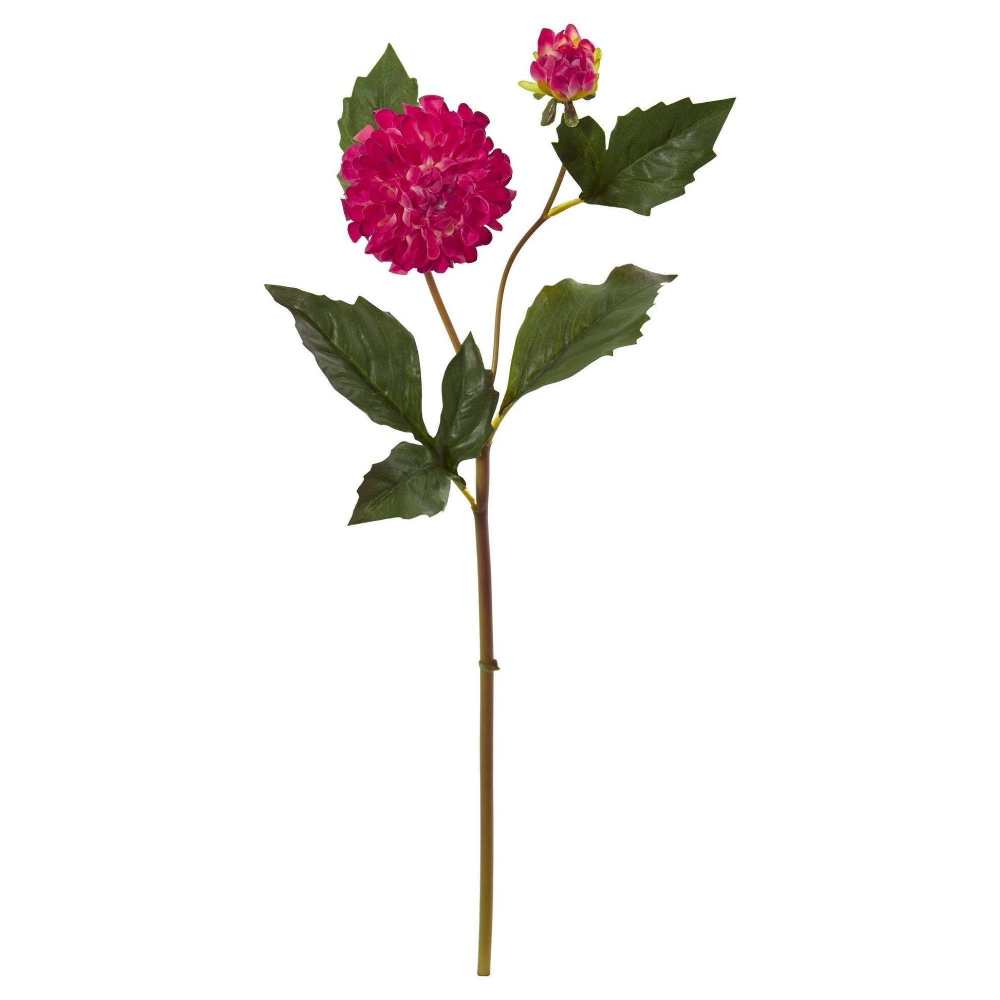 19in Dahlia artificial flower stem, Nearly Natural, magenta bloom with green leaves, set of 6 on Tampa Home & Garden Store