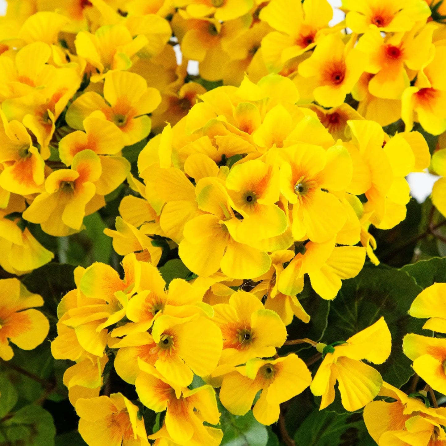 19-Inch artificial geranium hanging basket with bright yellow blooms Nearly Natural on Tampa Home & Garden Store