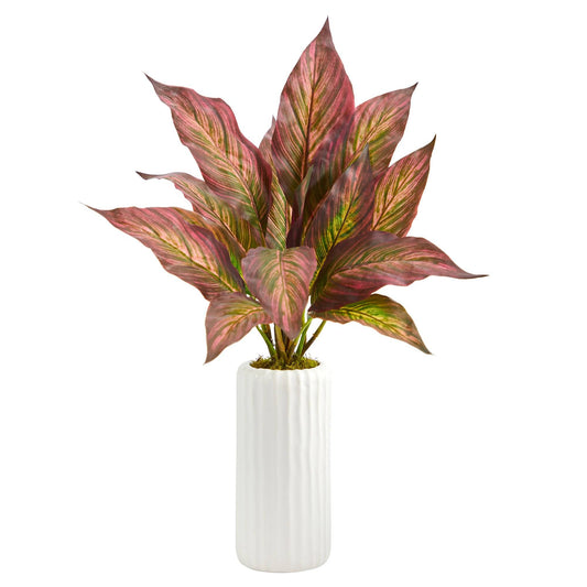 19” Musa Leaf Artificial Plant in White Planter - Tampa Home & Garden Store